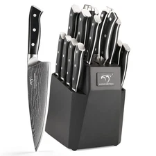 Knife Set, 18-Piece Damascus Kitchen Knife Set with Block, ABS Ergonomic Hand...