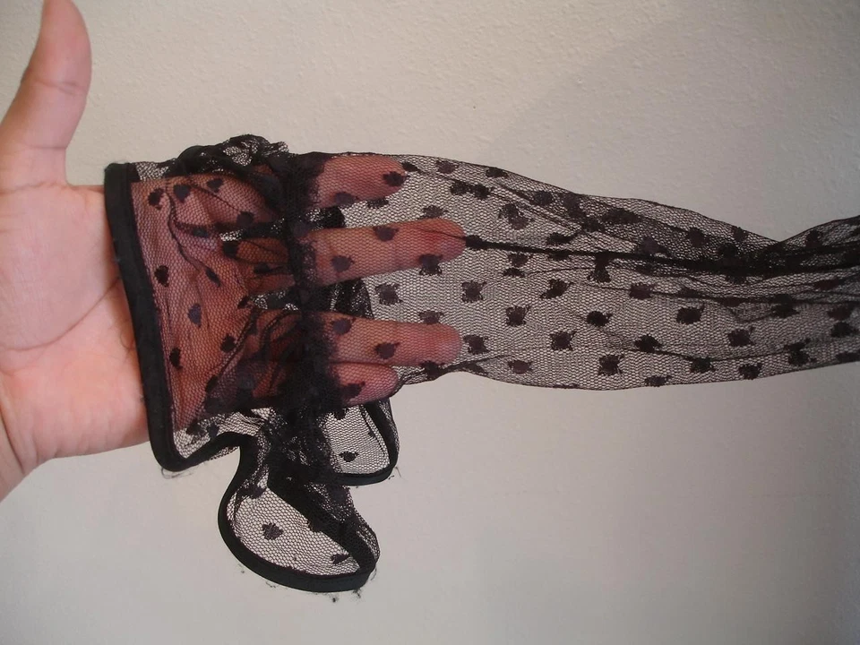 Women's XS S 10 Vtg 1970's Jack Bryan Sheer Polka-Dot Dress Tango Ruffled Black - Image 4 of 4