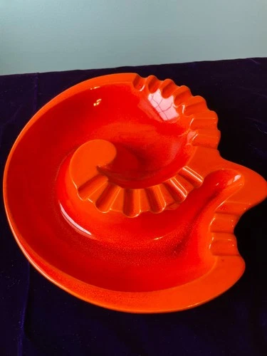 VTG MCM  Bright Orange Royal Haeger Ashtray R1735 Snail Shape 11.5" B