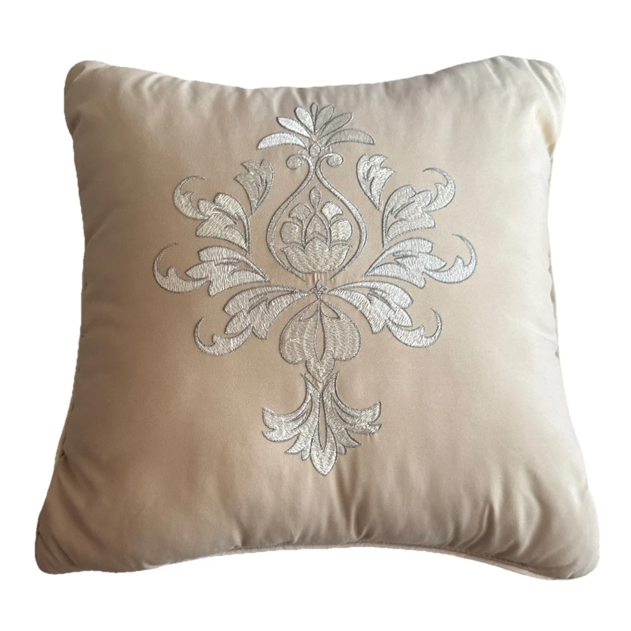 Beige Decorative Throw Pillow Silver/gray ornate Embroidered Accent Pillow 17X17