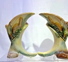 Hull Pottery Parchment and Pine Cornucopia Vases S-2-L and S-2-R Ceramic Pottery
