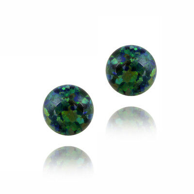 7MM Sterling Silver Lab Simulated Dark Green Opal Ball Stud Earrings 