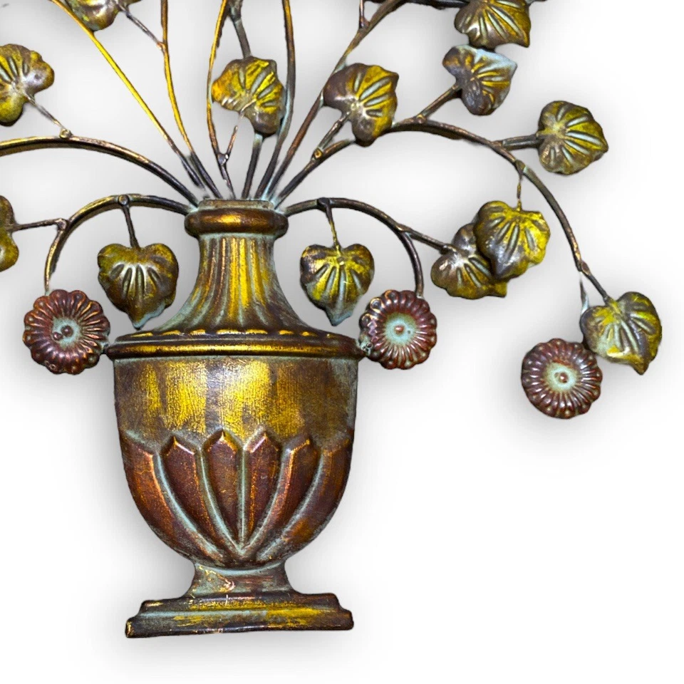 Arte de pared de metal 3D flores rústicas florero decoración escultura toscana Foto 3 de 3