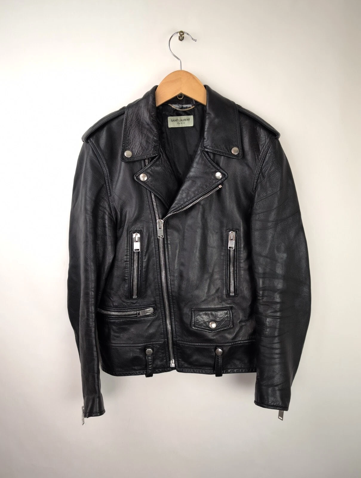 SAINT LAURENT (YSL) Giacca uomo SS13 SAINT LAURENT PARIS taglia S IT46 L01 pelle doppio pilota 313504