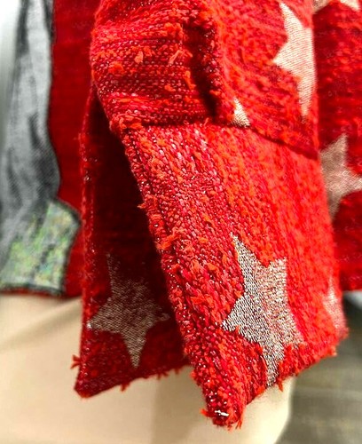MOROZKA Red Tweed Embroidered Stars/Women Face 3/4 Sleeves Jacket SZ 8 EU22KO - Picture 4 of 9