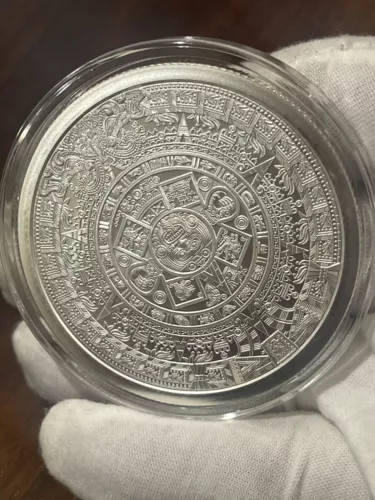5 oz FINE SILVER Aztec Calendar Round IN A CAPSULE *MADE IN USA* GSM ***