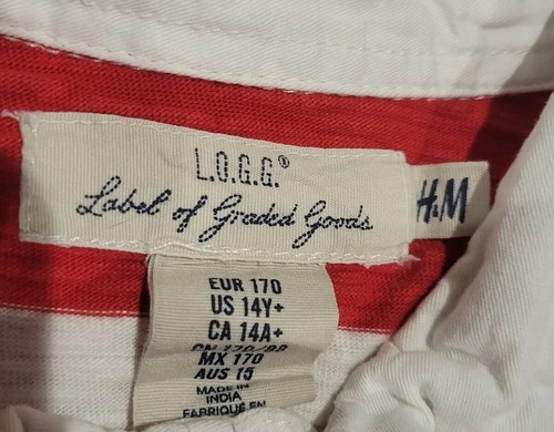 Boys H&M Polo Rugby Shirt US 14Y Striped Red White Blue Long Sleeve Collared - Picture 4 of 11