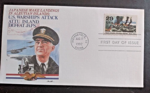 WW2 JAPAN invades ALEUTIAN islands 1992 50TH ANNIV FLEETWOOD FDC VF UNADDR