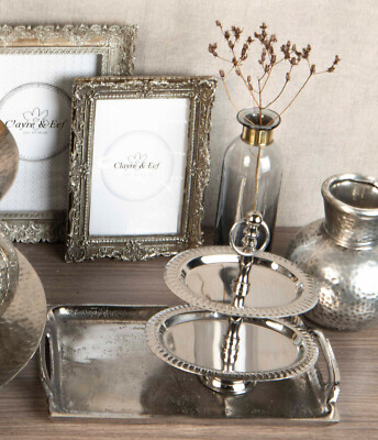 Clayre & Eef *kleines Tablett * Nickel * 26 x 14 x 3 cm * Brocante * Deko