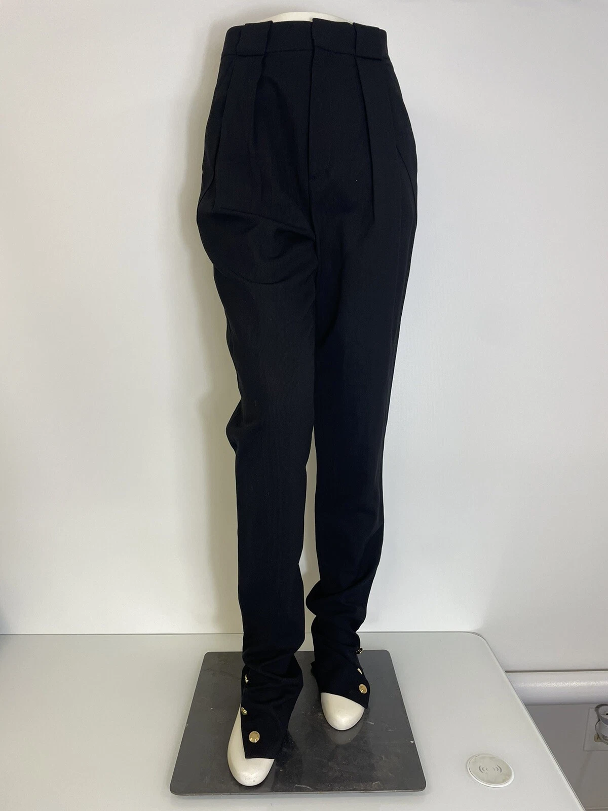 Pantalon noir plissé taille haute GUCCI avec fentes de cheville cloutées taille 40 (États Unis 8)