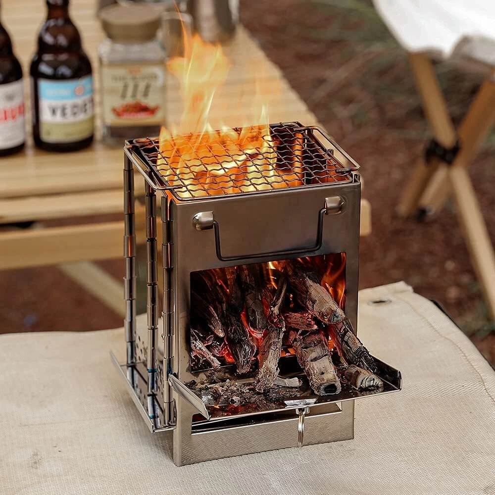 Wood Burning Stove Portable Foldable Grill Outdoor Camping Cookware  Barbecue BBQ | eBay
