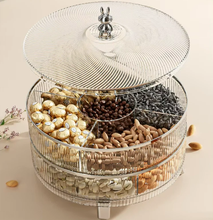 Коробка для хранения конфет органайзер для закусок с крышкой лоток для фруктовых орехов 2 слоя - Изображение 3 из 4