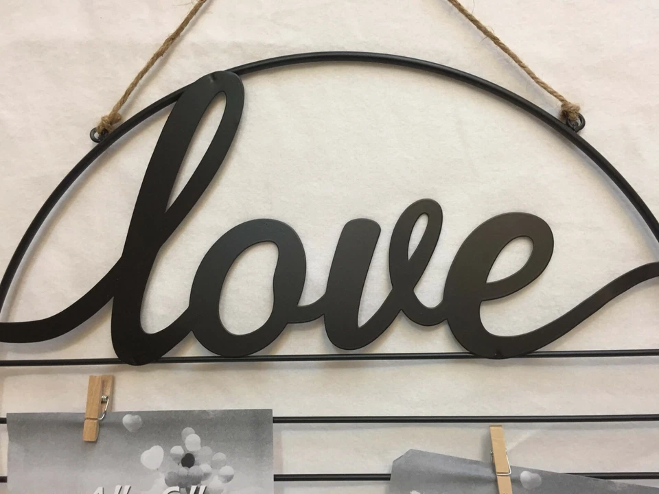 Black Metal Photo Holder Collage Frame w/ Clothespins Clips LOVE Theme Lot of 2 - Image 3 of 4