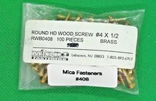 McMaster-Carr (Mica) Fasteners Brass Slotted Round Head Wood Screws #4 x 1/2