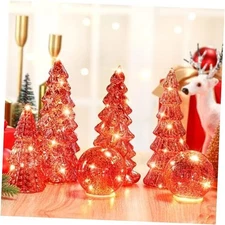  6 Pcs Burgundy Mercury Glass Christmas Tree for Tabletop Light up Figurine Red