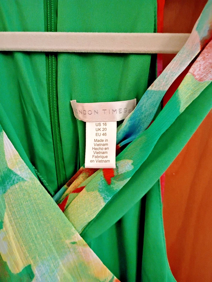 Vestido maxi London Times floral gola redonda chiffon verde multicolorido tamanho 16 novo com etiquetas - Imagem 4 de 4