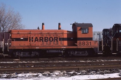 JT ORIG SLIDES (2) IHB INDIANA HARBOR BELT NW2 #8831 + CABOOSE #12 - BURNHAM 1984
