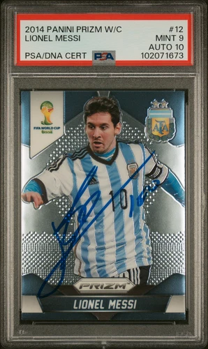 2014 PANINI PRIZM WORLD CUP #12 LIONEL MESSI PSA 9 AUTO 10