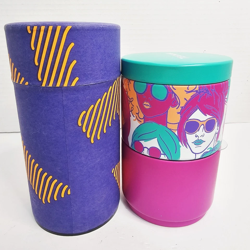 Teavana Stackable Tea Travel Tins Set Of 2 Containers Canisters Pink, Green, Ora - Image 3 of 4