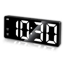 Small Digital Alarm Clock with Mirror LED Display Snooze Brightness White Digit