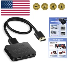 HDMI Splitter 1 in 2 Out [w/ 4 Ft Hdmi Cable]Not for Extended Display-Mirror ...