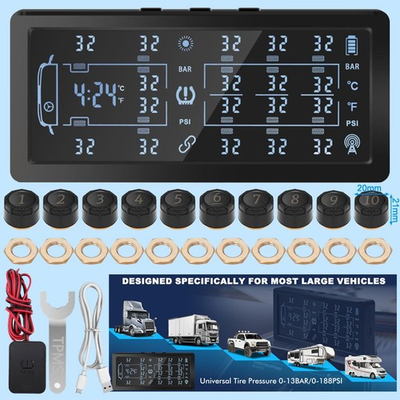 #ad 7″ LCD Wireless RV Trailer Tire Pressure Monitoring System TPMS w 10 Sensors $78.69