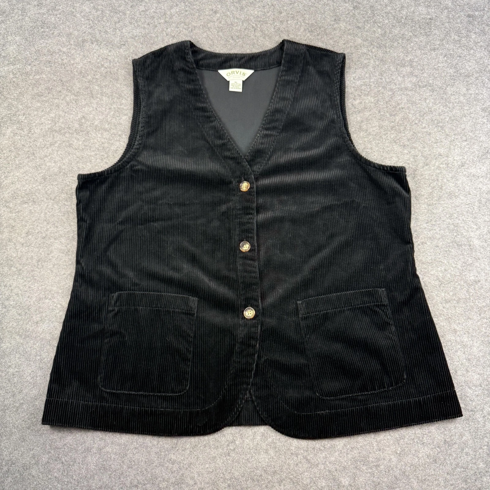 Orvis Waistcoat Mens XL Black Corduroy Lined Vest Casual Country Workwear