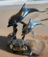 SPI Bronze Dolphins Sculpture 22” tall excellent vintage sculpture 