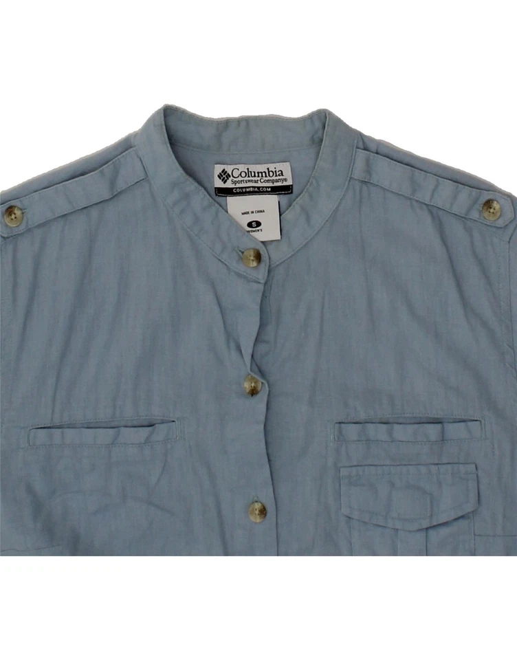 COLUMBIA Womens Military Short Sleeve Shirt UK 10 Small Blue Linen CQ15 - Image 3 of 3