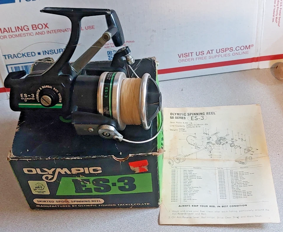 Carrete de pesca japonés Olympic ES-3 de colección con caja y folleto Foto 4 de 4