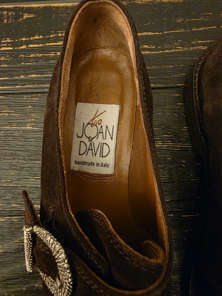 Mocasines de gamuza marrón vintage hechos a mano Joan David Italia correa monje 6 1/2 B para mujer Foto 4 de 4