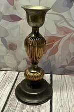Vintage Silver and Brass Colored MCM Fluted Brass Candlestick Holder - 5 3/8"  ^