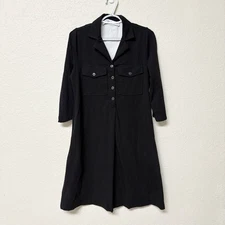 Gretchen Scott Women's 1/4 Button Dress Pockets Black Stretch Size S