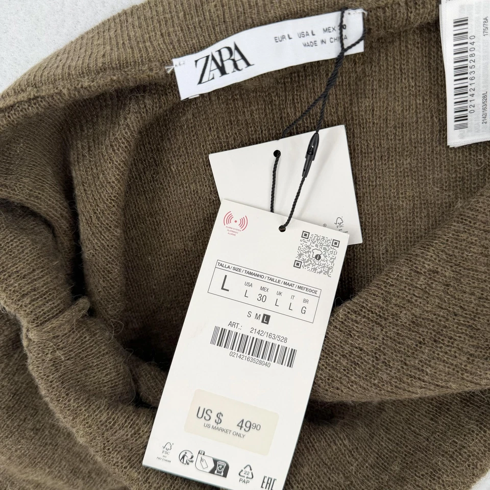 Falda Zara Mujer Grande Oliva Tejido Lana Alpaca Midi Abertura Lateral 2142/183/803 Foto 3 de 4