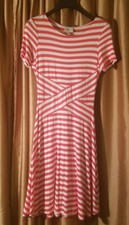 ECI New York Reddish/Orange and White Striped Short Sleeve Dress (Size Small) 