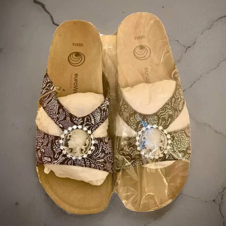 NEW BALANCE ❤️Euro Wellness~ Sandali neri in pelle slip on sughero scivoli comodi cammeo 10