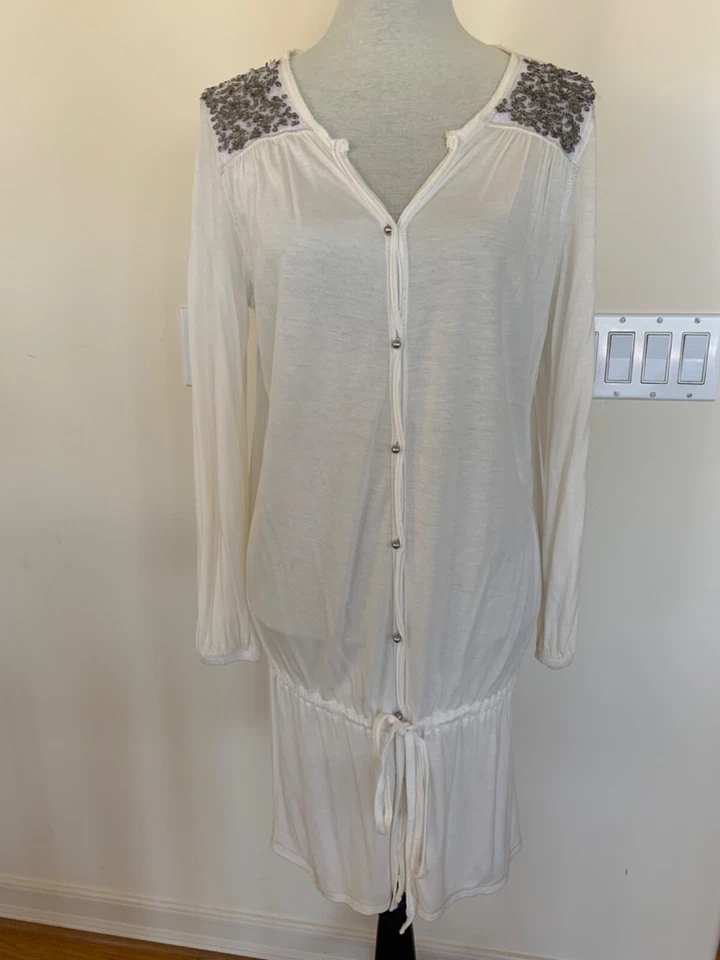 Vestido MAGASCHONI Mujer Junior Blanco Off Lentejuelas Botones Cintura Elástica Talla S Foto 2 de 4