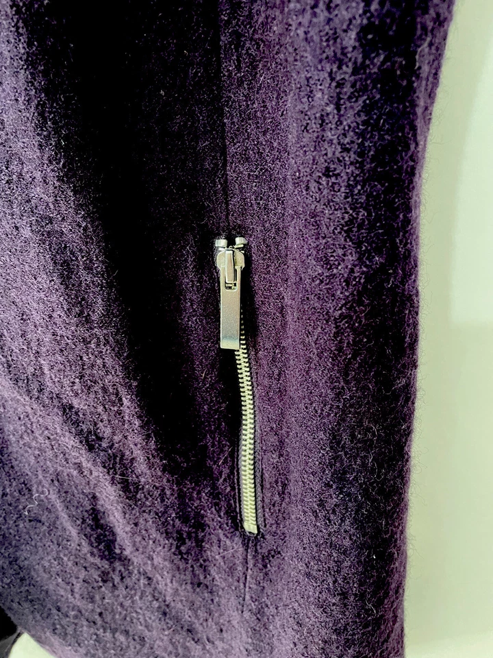 chicos open front Long Vest , cardigan plum color 100% boiled wool lined Sz 2 - Image 3 of 4