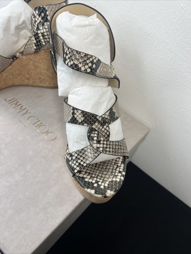 Jimmy Choo Aleili 100 Platform Wedge Heel Sandal Natural Snake Leather EU 39.1/2 - Picture 14 of 19