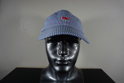 Vineyard Vines Hat Cap Blue White Striped Pink Whale Logo  display picture 1