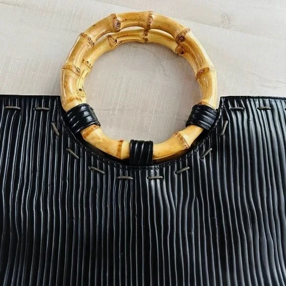 Caribbean Joe Negro con Asas de Bambú Imitación Bolso Cuadrado Bolso de Mano Cartera Bolso de Mano Foto 2 de 4
