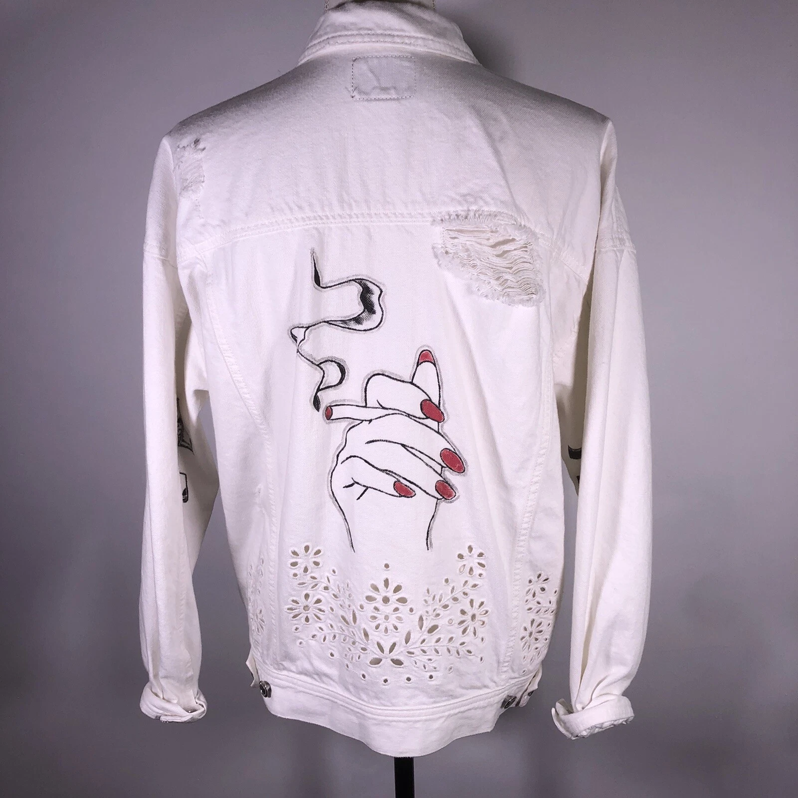 OFF WHITE Giacca jeans American Eagle Off White invecchiato taglia small accendini fumo