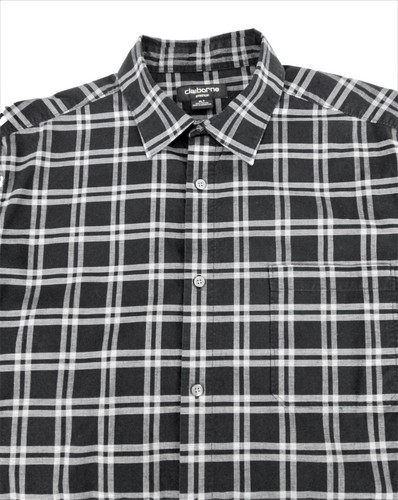 Claiborne Shirt Men’s XL Tall XLT Black Gray Checkered Cotton - Picture 6 of 8