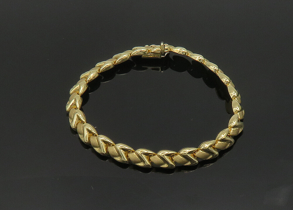 10K GOLD Vintage Shiny Matte Z Hinge Link Chain Bracelet