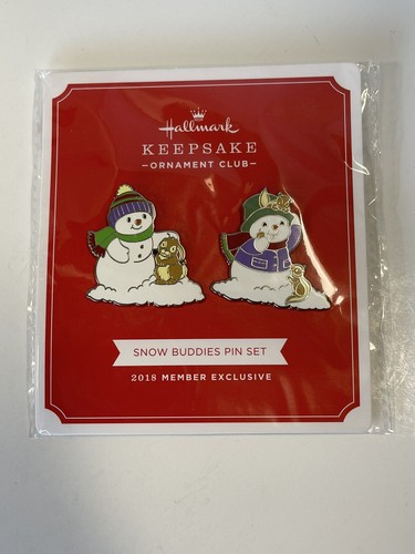 Snow Buddies Pin Set HALLMARK KEEPSAKE ORNAMENT CLUB SNOWMAN SQUIRREL RABBIT - 第 1/2 張圖片