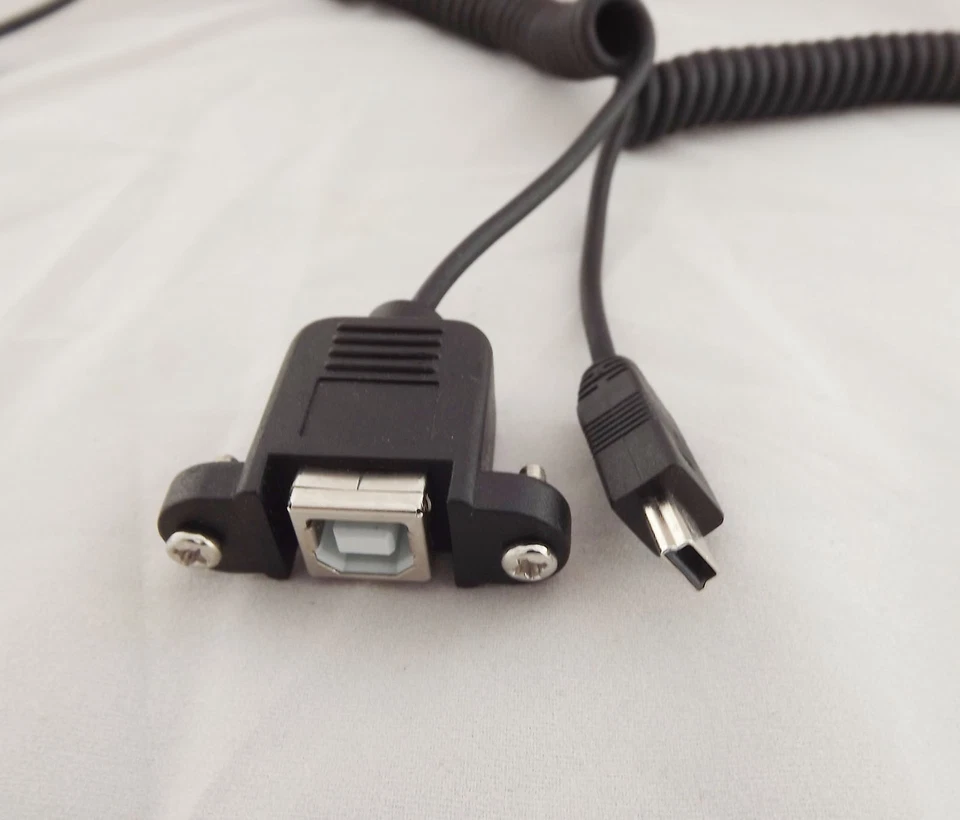 10x USB 2.0 B Female Panel Mount To Mini USB 5 Pin Male Coiled Spiral Wire Cable - Image 3 of 4