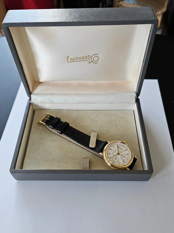 EBERHARD-REPLICA-REF. 36008-ARGENTO VERMEIL 0,925-CRONO-LEMANIA 1873-BOX-FIBBIA - Immagine 3 di 4