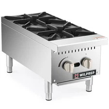 12" Commercial Natural Gas Range 2 Burner Countertop Gas Stove Grate 50,000 BTU