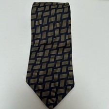 Lauren Ralph Lauren Navy  Gold Silk Tie Rectangle Lines