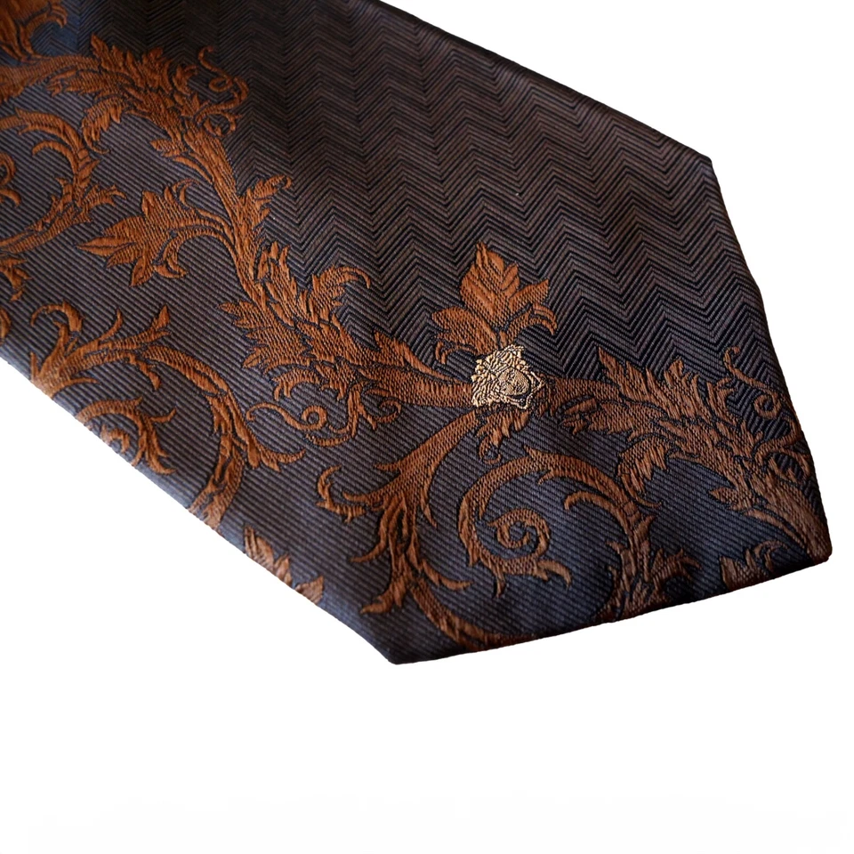 Auténtica corbata para hombre VERSACE Medusa %100 marrón seda Foto 3 de 4